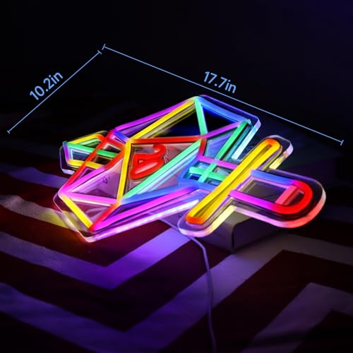 Image of Dice Neon Signs for Decor, Led Neon Sign Decor Dimmable Dungeons and Dragon Dice Game Sign,USB Powered Neon Light for for Room Bedroom Bar Shop Hotel Christmas Birthday Holiday Party
