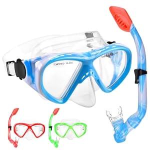 Schnorchelset Kinder, Taucherbrille Kinder mit Schnorchel Anti Leck Anti Fog HD Tauchmasken Dry Schnorchel für 4-13 Jahren Jungen Mädchen