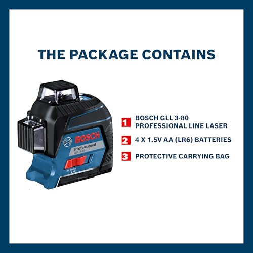 Bosch Professional Laser Level GLL 3-80 (red Laser, Interior, Working Range: up to 30m, 4X Battery, AA, in Carrying case)