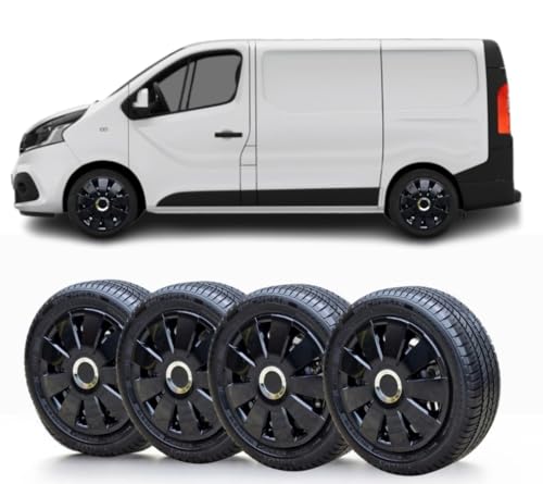 SOLIP 16 wheel trims, Hubcaps, Set of 4 for Vauxhall Vivaro, Citroen Dispatch, Peugeot Expert,Alloy wheels look covers,16 Black Matt