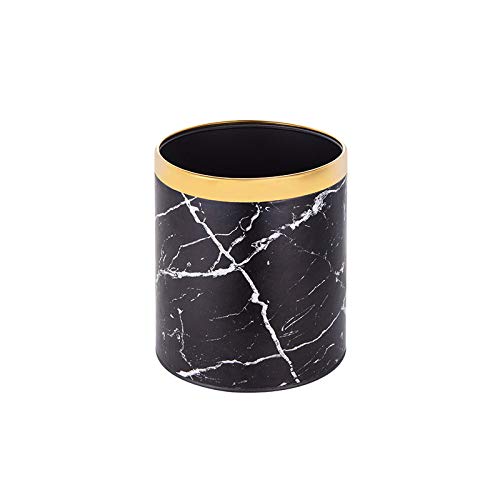 Caneca para basura negra de 10 litros, cuero PU, forma cilíndrica