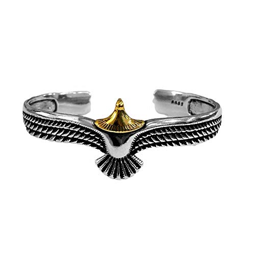 YFGJKO-hg 925 Sterling Silver Eagle Cuff Bracelet, Adjustable Eagle Cuff Wristband Open Ended Bangle for Valentine s Day Couple Bracelet (Gold)