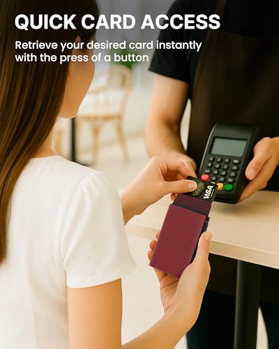 Image of typecase Womens Wallet Card Holder: Pop Up Card Case, Genuine Leather, RFID Blocking, Slim, Minimalist, Thin, Small Size - 9-14 Card Capacity, ID Window, Cash Pocket (Merlot Red)