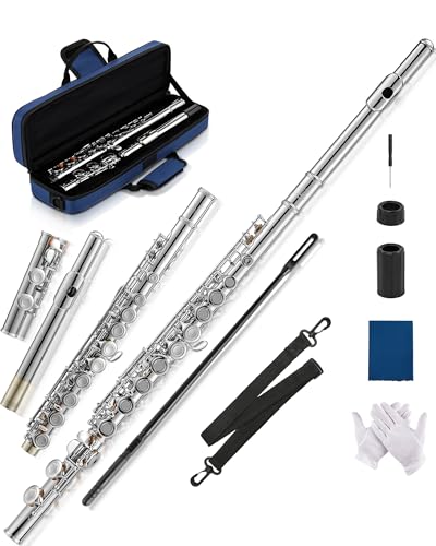 AKLOT Closed-Hole Concert C Flute: Flute Instrument with 16 Keys, Offset G, Smooth Nickel-Silver...