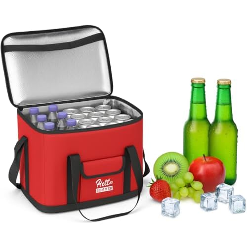 Extra Large 30L 60 Can Insulated Hot/Cold Cooler Bag Cool Box Picnic Camping Food Drink Ice Freezer Cool with Carry Handle and Shoulder Strap