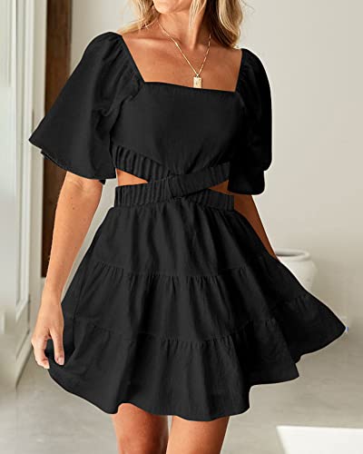 image for BTFBM Women Summer Dresses 2023 Square Neck Short Sleeve Cutout Crosso