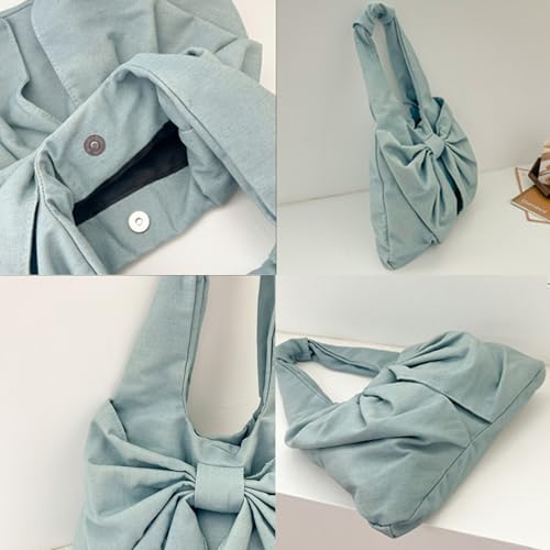 Cute Bow Canvas Tote Bag Purse for Women Bow Tote Bag Y2k Purses Cute Shoulder Handbag Travel Aesthetic Purse3