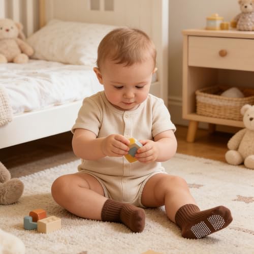 Image of Toddler Non Slip Cotton Crew Socks with Anti-slip Dots for Infant Baby Boys Girls