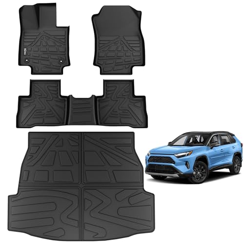 PARTZER Floor Mats for Toyota Rav4 2019-2025 (Include Hybrid), Custom Fit All-Weather TPE Floor Liners, Front & 2nd Row & Cargo Liner for RAV4 Car Accessories