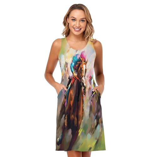 Image of ALAZA Women's Summer Dress Sun Dress Sleeveless with Pockets