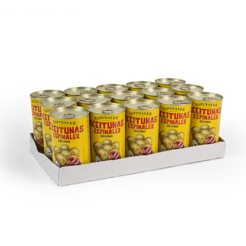 Espinaler Aceitunas Rellenas 350 gr - Aceitunas Rellenas de Anchoas - Olivas Verdes Rellenas para Cocinar - Encurtidos y Aperitivos - Aceitunas Gourmet - 15 Pack