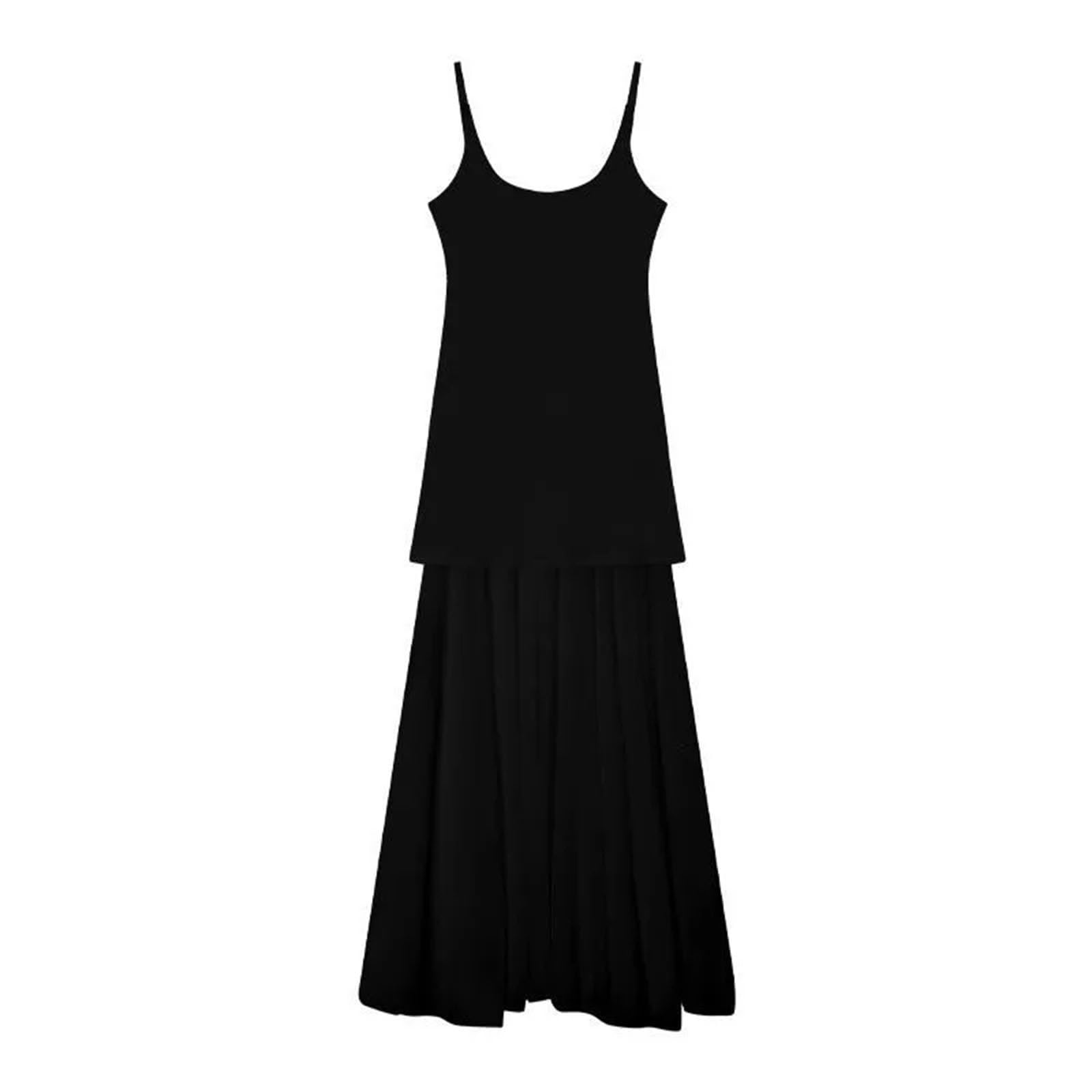 Robe longue à bretelles spaghetti pour femme - En maille transparente - Noir - Pour fête sexy