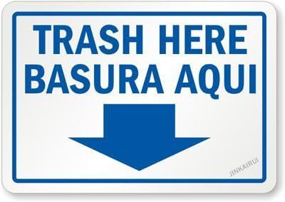 Placa de advertencia para decoración de pared Trash Here, Basura Aqui, adhesivo y etiquetas, letreros de metal para patio, letrero de seguridad para