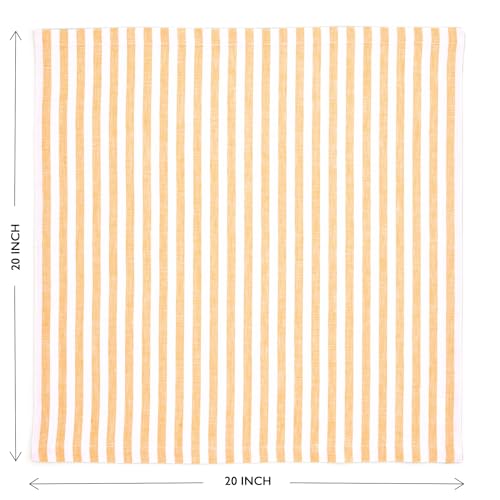 Image of Solino Home 100% Pure Linen Napkins, 20 x 20 in, Mustard Striped, Set of 4 | Amalfi Stripe, soft napkins for daily meals and celebrations, woven stripe, European flax fibres, fine, OEKO-TEX Certified