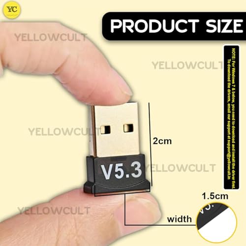 Image of YellowCult USB Bluetooth Adapter, 5.3 Bluetooth Adapter for PC, Bluetooth Dongle Receiver & Transmitter for Laptop CPU Keyboard Mouse Headphone Speakers Printer, Plug & Play for Windows 11 /10 /8.1