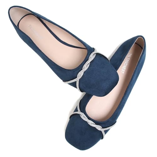 Image of TN TANGNEST Womens Casual Flats Chain Ballet Flats | Fashion Pointed Toe Rhinestone Flats, Comfort Slip On Dress Shoes for Business Work Office Wedding Party