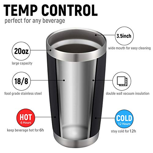 Comooo 20Oz/8Pack Black Tumbler Double Wall Vacuum Insulated Coffee Travel Mug Stainless Steel Tumbler With Lid And Straw Coffee Cup For Cold Drinks & Hot Beverage, Home And Outdoor (Black, 8 Pack) #TOP1