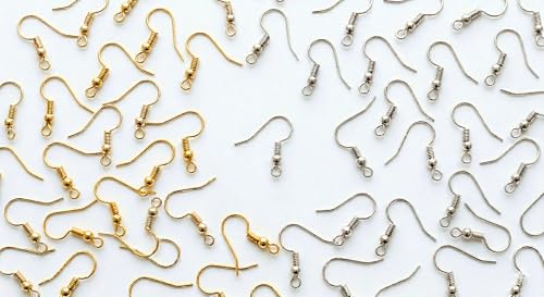 Image of Earring Hooks for Jewellery Making | 50 pcs Gold & Silver Mix Colour | Fish Hook Ear Wires for Earrings | DIY Jewellery Findings & Craft Supplies (25 Gold + 25 Silver) (H-M50)