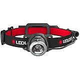 Ledlenser Linterna frontal LED H8R, recargable, batería de litio 18650, 600 lúmenes, enfocable, hasta 120h de duración, luz trasera roja, giratoria, cable de carga USB, Headlamp, Negro, Rojo, medium