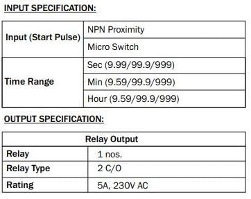 Input and Output Specifications for UTR-433 Timer