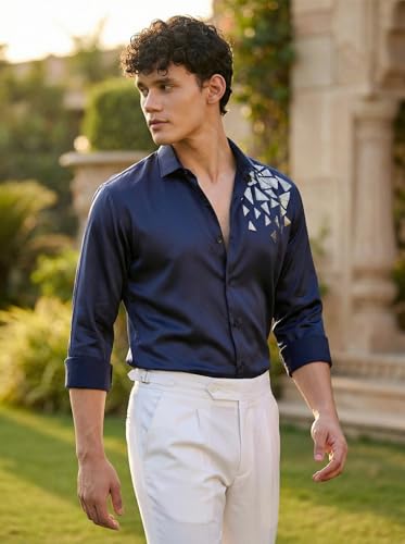 Image of IndoPrimo Men's Stylish Satin Shirt for Party, Formal, Daily and Casual Wear Full Sleeve Shirt for Mens - Trio