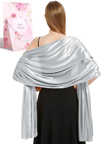Heekpek Bufanda Elegante de Satén Grande, Chal para Vestidos de Fiesta Brillante, Estola para Ceremonias y Bodas