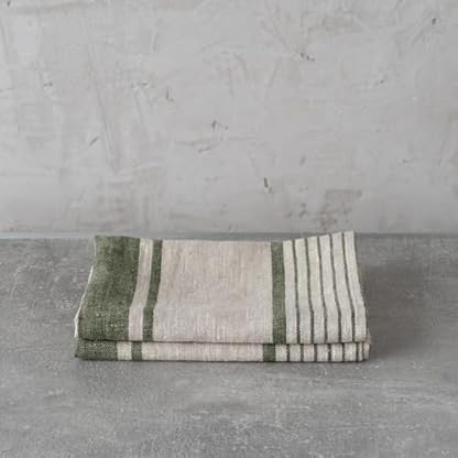 LinenMe Set mit 2 Geschirrtuch Leinen 100%, 45x66 cm Provence - Leinentuch mit Aufhänger - Geschirrtücher & Küchentücher in Natur/Waldgrün gestreift, Hergestellt in Litauen – Bild 6