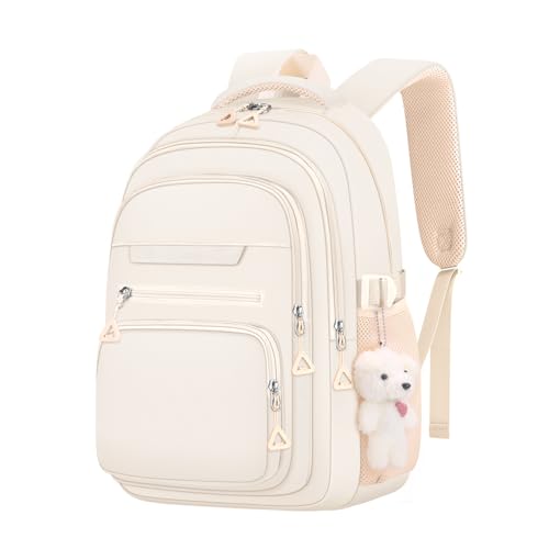 KBTYE Mochila fofa para meninas escolares e universitárias, viagens, faculdade, para mulheres, adolescentes, estudantes, mochilas estéticas, para laptop, Bege, 17.3 x 12.6 x 6.7 inches, Causal
