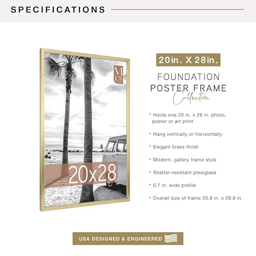 Image of MCS Foundation 20x28 Poster Frame Traditional Brass, Vertical & Horizontal Wall Hanging Large Picture Frame for Photos, Posters & Art Prints (1-Pack)