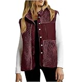 KBOPLEMQ Weste Damen Fleece Wanderweste Warme Fleecemantel Ärmellos Stehkragen Winter Knopfleiste Körperwärmer Ärmellose Leicht Herbstmantel Reißverschluss Mit Taschen Damenmantel