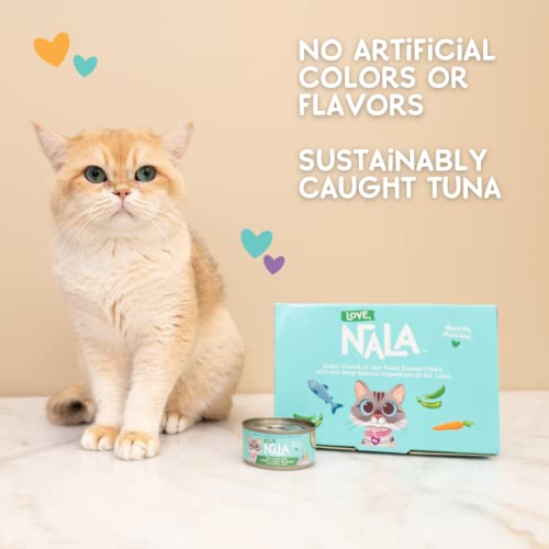Image of LOVE, NALA - Natural Adult Cat Wet Food - FLAKED Tuna with Carrot & Green Pea in Broth - Grain Free, Non-GMO, Lean Protein, Added Minerals & Vitamins - 12 Pack, 2.4 lbs.