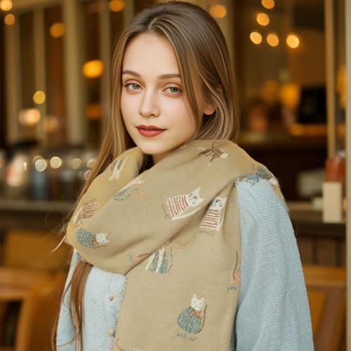 Sumato Scarf for Women Fall Winter Shawl Wraps Long Women Scarves Warm Soft Cashmere Feel Classic Cat Style2