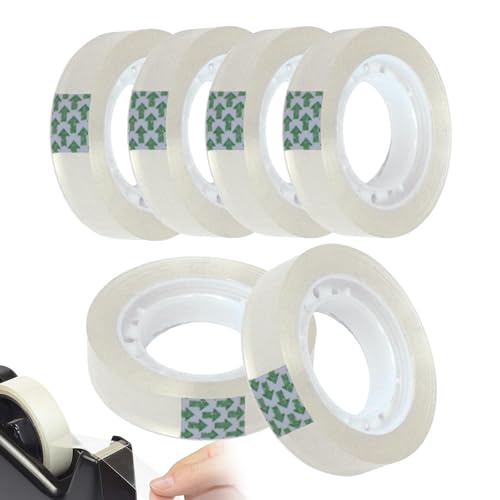 MEKEET 6PCS Clear Transparent Tape Rolls Plastic Small Tape General Tape Refills for Dispenser Rolls Wrapping Tape Mini Adhesive Strips for Gift Birthday Home Office School