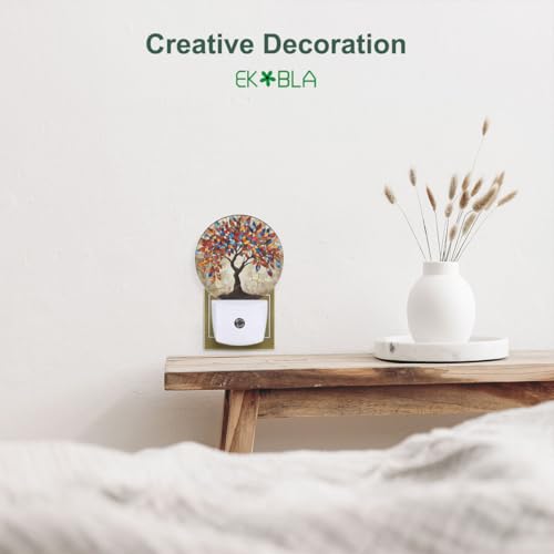 Image of EKOBLA Abstract Tree with Colorful Leaves Night Light, Tree Art Painting Night Lights Plug Into Wall with Dusk to Dawn Auto Sensor for Men Women Bedroom Bathroom