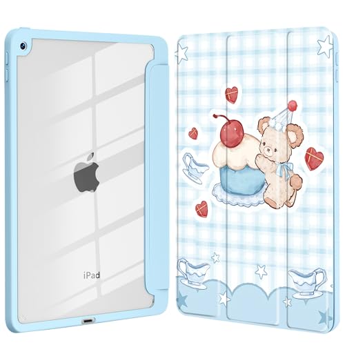 Coque iPad 7e génération support trois volets rigide, étui intégral ours marron fille