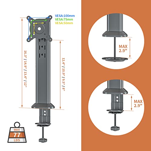 HEMUDU Soporte de Brazo para Monitor de Escritorio Individual Apto para Pantalla Plana de computadora Curva de 13 a 32 Pulgadas con Giratorio, Altura Ajustable, rotación, soporta hasta 35 kg