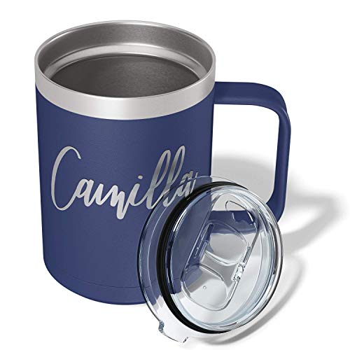 Personalized Coffee Mug Navy Blue Matte Finish 15 Oz With Handle Custom Engraved Gift Stainless Steel Vacuum Insulated Cup #TOP3