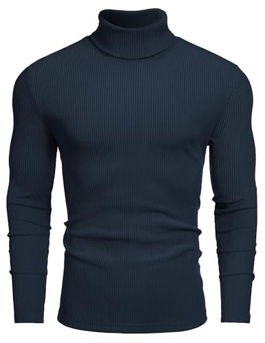 Image of COOFANDY Men's Ribbed Turtleneck Sweater Casual Basic Long Sleeve Knitted Pullover Sweater