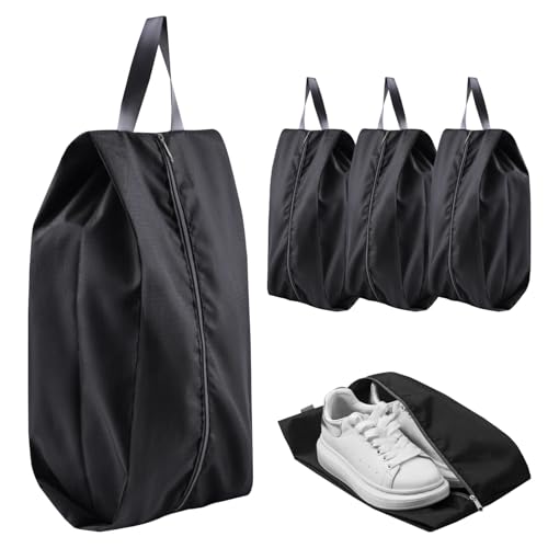 Jomdjmskes 4 Piezas Bolsa Zapatos Viaje, Bolsas Zapatillas Deporte, Portátil Bolsas Zapatos Almacenamiento Resistente Agua Ahorro Espacio con Cremallera, Shoe Bags para Viajes Hogar, Negro
