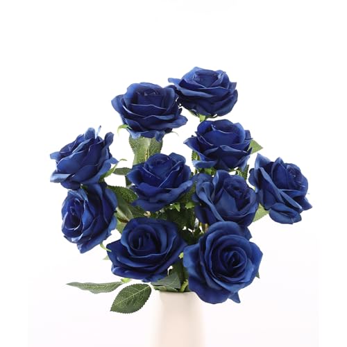DuHouse 10pcs Silk Roses Artificial Flowers Fake Rose for Arrangement Wedding Party Home Decoration (Navy Blue) image 1