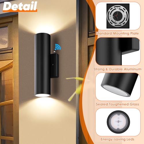 Image of 2-Pack Dusk to Dawn LED Outdoor Lighting, 12W Outdoor Wall Light Fixtures | Modern 2700K Porch Lights Wall Mount, Black Exterior Lighting Fixtures, Waterproof Outside Lights for House, Patio
