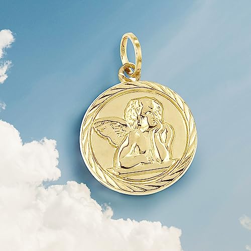 forme di Lucchetta - 14k Gold Angel Medal, Italian Raffaello Design Guardian Angel Wings Pendant, Authentic Made in Italy Gift, Fits Necklaces up to 4mm4