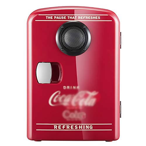 4L tragbarer Kleiner Kühlschrank, Kühler und Wärmer mit Bluetooth-Lautsprecher (4 Liter / 6 Dosen), geeignet für tragbare AC- und DC-Netzkabel