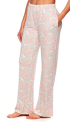 kathy ireland Womens Straight Leg Elastic Waist Lounge Pajama Sleep Pants Icey Grey X-Large