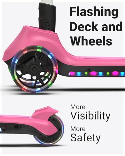 ELECOSMOS Safe Electric Scooter for Kids 4+, Balance for Beginner, Thumb Throttle, Flash Deck, Extra Wide Light Up Big Wheels, Adjustable Heights, 5 MPH Safe Speed, UL2272 Certified