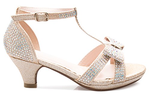 Image of Olivia K Girl's Glitter Leatherette Open Toe Strappy Ankle T Strap Kitten Heel Sandal (Toddler /Little Girl)