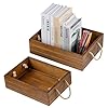 MyGift 15 Inch Rustic Burnt Solid Wood Decorative Nesting Storage Bin with Rope Carrying Handles Weathered Wooden Pallet Design Crate Farmhouse Style Open Top Box 2 Piece Set
