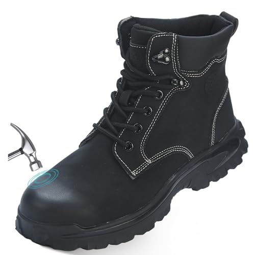 Safety Work Boots for Men & Women Steel Toe Shoes, Oil & Slip Resistant Waterproof Premium Leather Construction & Industrial Boots Botas de Trabajo Puncture Proof Shoes ﻿