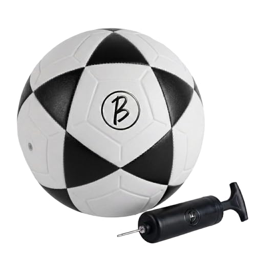 Image of Btag Football with Pump | Rubber Moulded Training & Match Ball | Suitable for All Age Groups | Outdoor Waterproof | for Ground, Grass & Turf (Black)