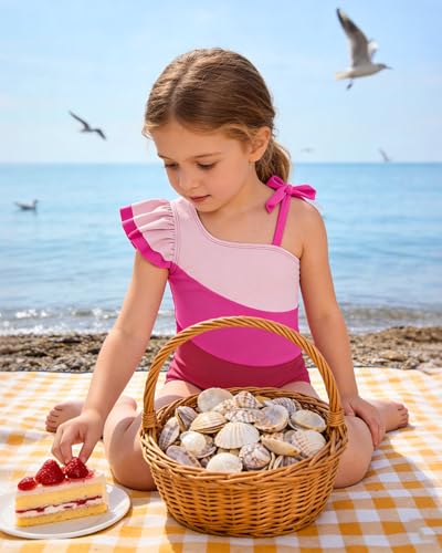 Image of Redair Toddler Girl One Piece Swimsuit Color Block with Ruffled Sleeve Straps Swimwear Bathing Suit for Baby Girl 12M-6Years